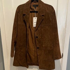 Woman Zara Brown Suede Leather Jacket - L